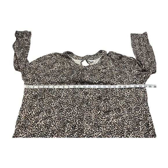Old Navy Blouse Top Women's 2XL Brown Leopard Print 100% Cotton Knit Round Neck - Picture 5 of 7